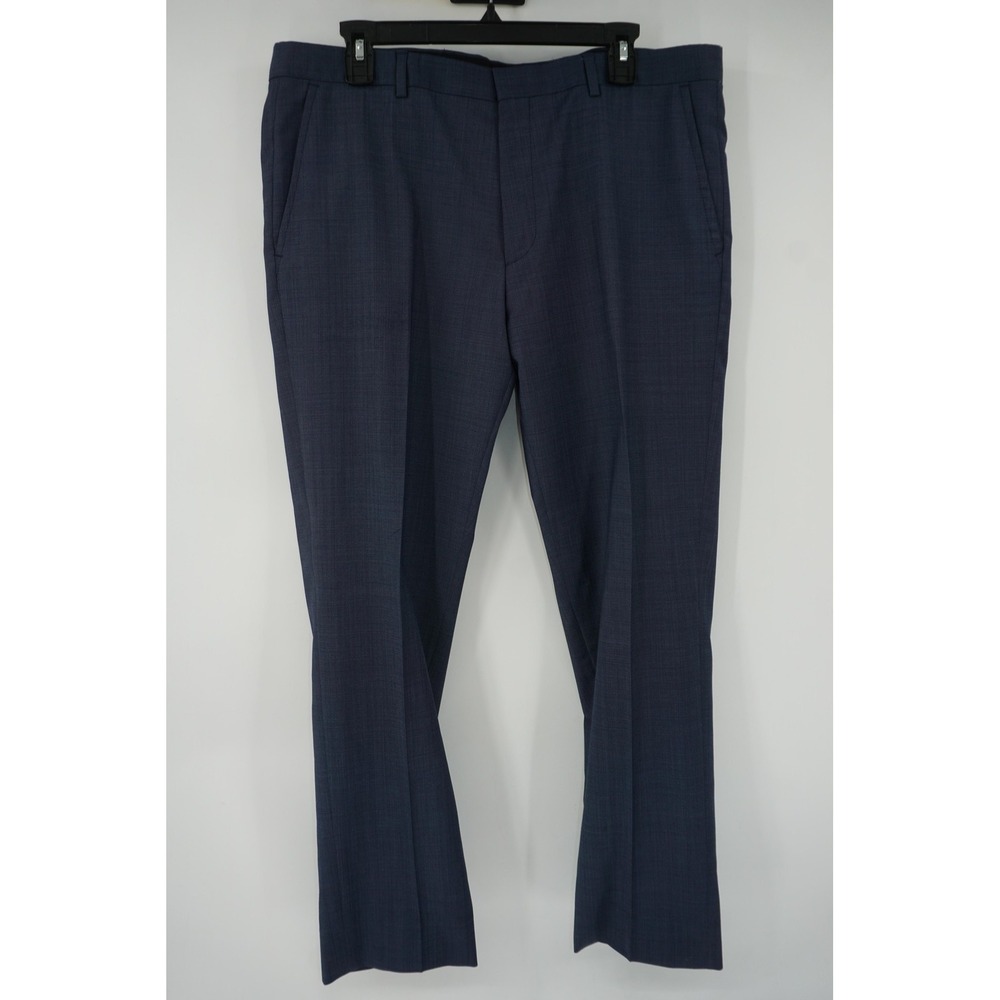 Hugo Boss Dress Pants Blue Wool Blend Flat Front Regular Fit Men's 38x30